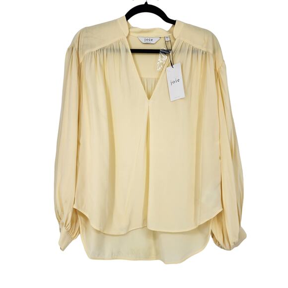 Joie Lasha Long Balloon Sleeve Custard Color 100% Silk Blouse Size Small - Picture 2 of 7
